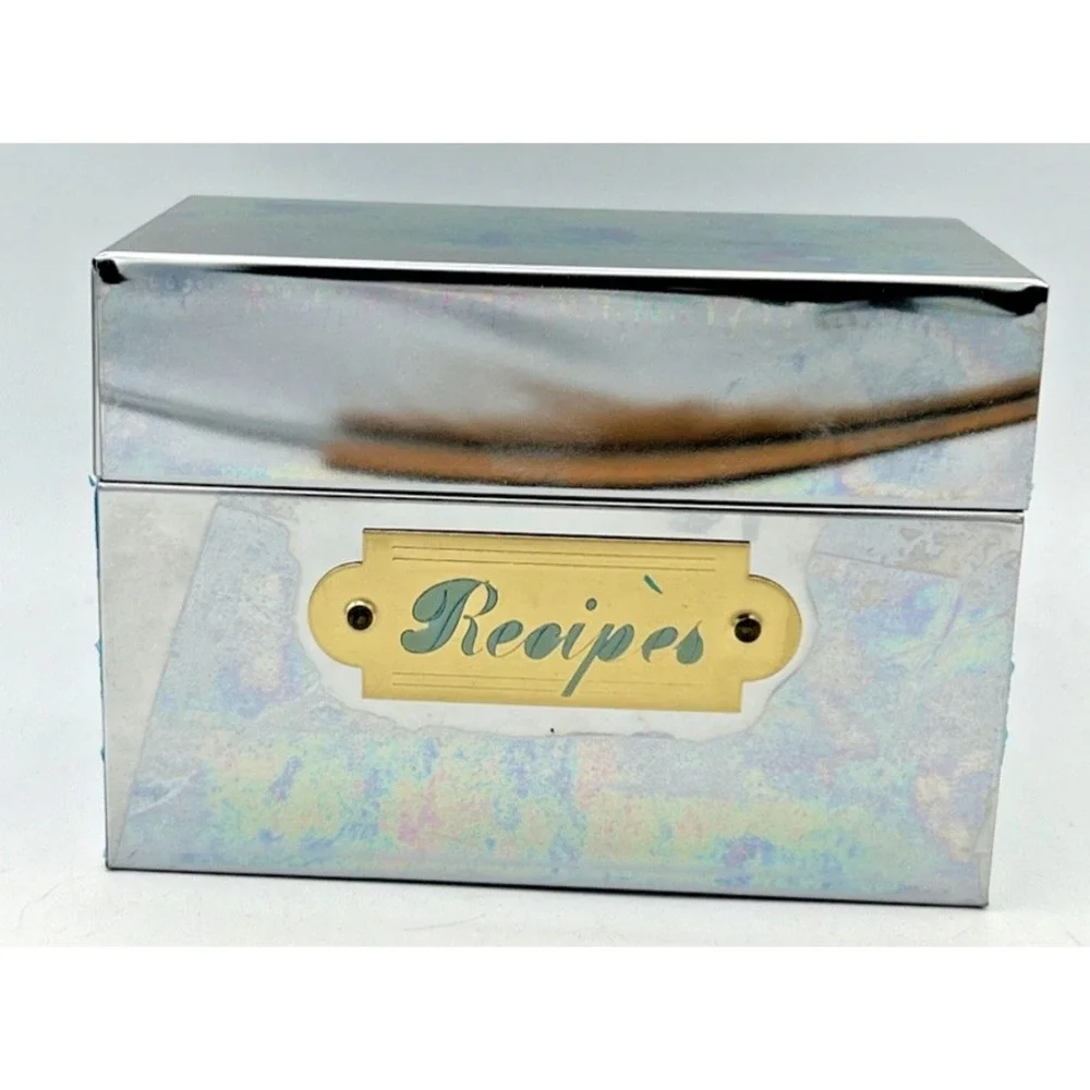 VTG Decorative All Metal Recipe Box Cheinco In Box NOS 5 1/8L X 2 7/8W X 3 5/8 H